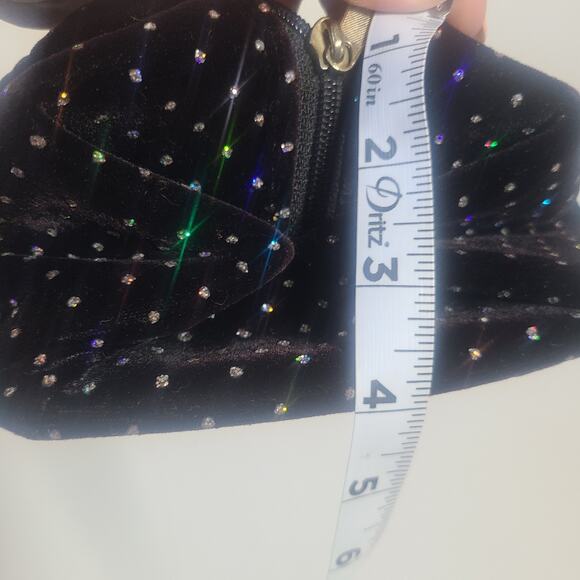Vintage Black Velvet Rhinestone Evening Handbag w Gold Ball Accent 1960's Style - Picture 11 of 14